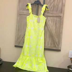 Bright Yellow Patterned Ruffle-Hem Sundress
